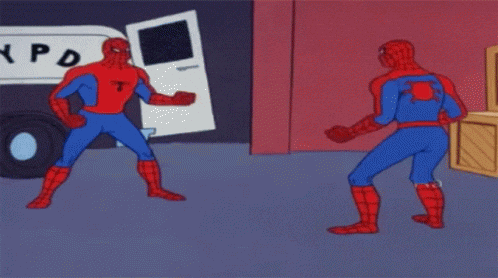 Spider-Man pointing reaction GIF representing multiple agents discovering they are editing the same work at the same time