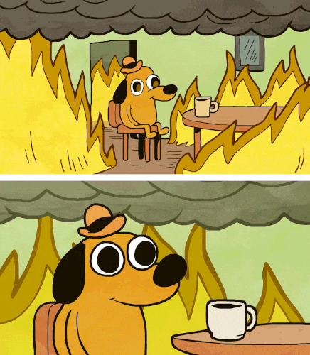 This Is Fine reaction GIF representing a team watching an agent runtime execute risky tool calls without policy controls